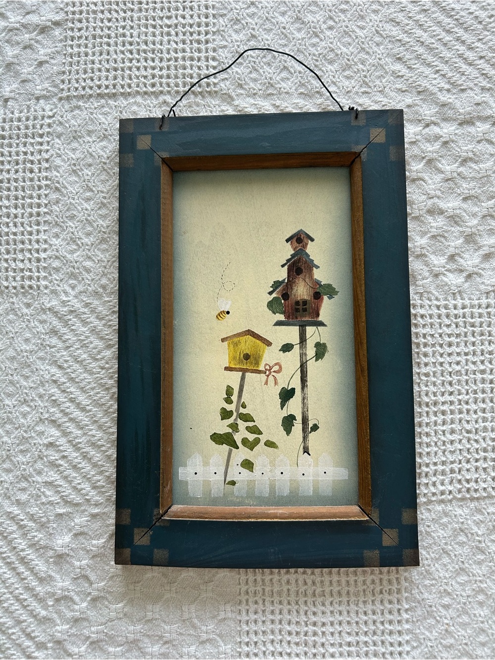 Cottage Teal and Brown Birdhouse Wall Art